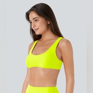 HALARA Women’s Solid U Neck Bikini Swim Top Only - Ice Lime Green Yellow - XS